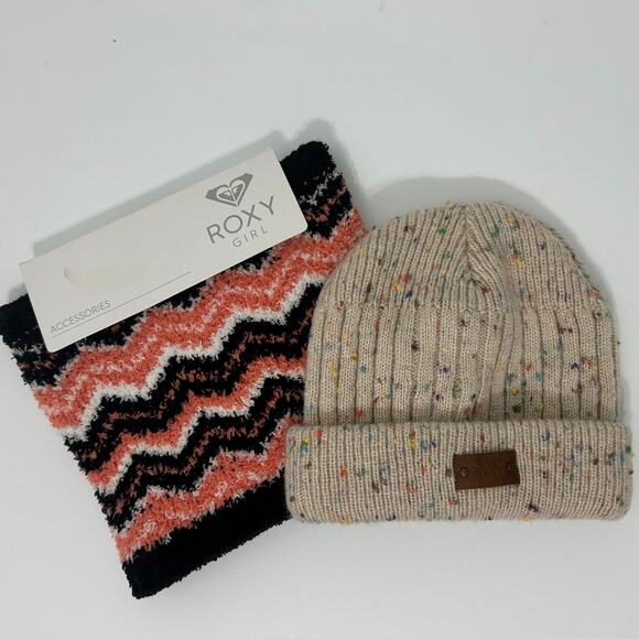 Roxy Girl Neck Warmer NWT Beanie Hat EUC Set of 2 Bundle Winter Warm Ski - Picture 1 of 5